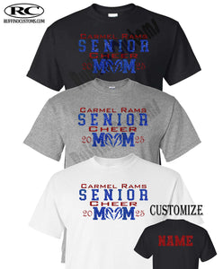 Carmel Rams Football Senior Cheer Mom Glitter T-Shirt