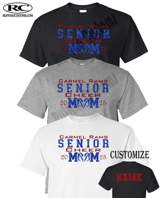 Carmel Rams Football Senior Cheer Mom Glitter T-Shirt