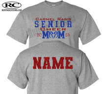 Load image into Gallery viewer, Carmel Rams Football Senior Cheer Mom Glitter T-Shirt