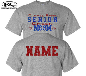 Carmel Rams Football Senior Cheer Mom Glitter T-Shirt