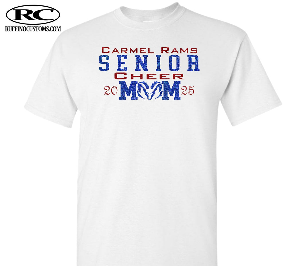Carmel Rams Football Senior Cheer Mom Glitter T-Shirt
