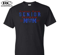 Load image into Gallery viewer, Carmel Rams Football Senior Cheer Mom Glitter T-Shirt
