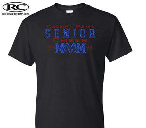 Carmel Rams Football Senior Cheer Mom Glitter T-Shirt