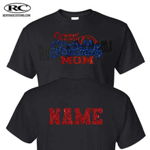 Load image into Gallery viewer, Carmel Rams football mom glitter t-shirt