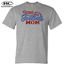 Load image into Gallery viewer, Carmel Rams football mom glitter t-shirt