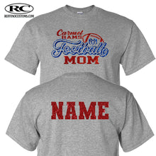 Load image into Gallery viewer, Carmel Rams football mom glitter t-shirt