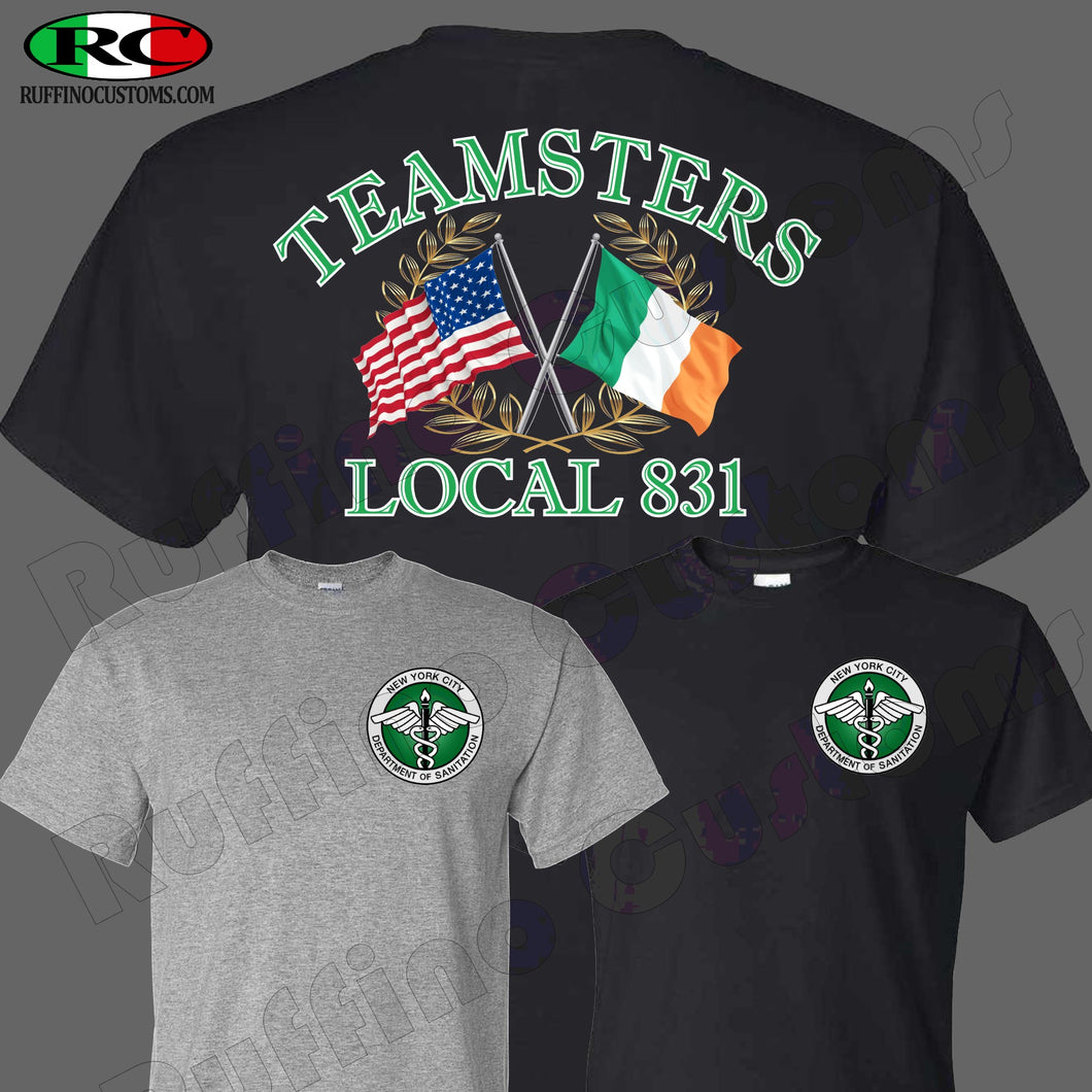 DSNY Sanitation Teamsters Irish American flag Local 831 T Shirt