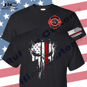 Fire Department Red American flag skull T-Shirt