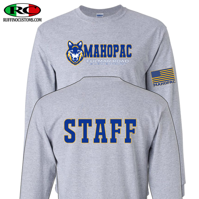 Fulmar Staff Long sleeve t-shirt. Fulmar Road Elementary STAFF on back