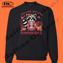 Load image into Gallery viewer, Just a girl who loves her pumpkin spice Adult Crewneck or Hoodie