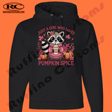 Load image into Gallery viewer, Just a girl who loves her pumpkin spice Adult Crewneck or Hoodie