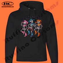 Load image into Gallery viewer, Lets Go Ghouls Dancing Skeleton Adult Crewneck or Hoodie