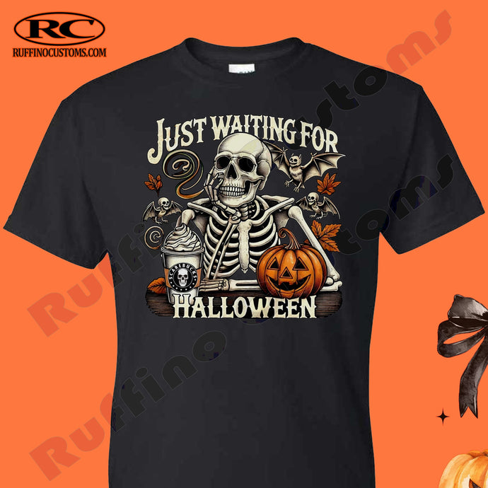 Just Waiting for Halloween Skeleton T Shirt