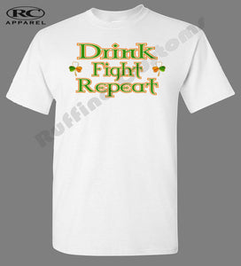 Drink Fight Repeat 3 Leaf Clover Irish T Shirt