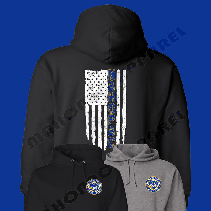 Mahopac WolfPac distressed Flag youth and adult hoodie