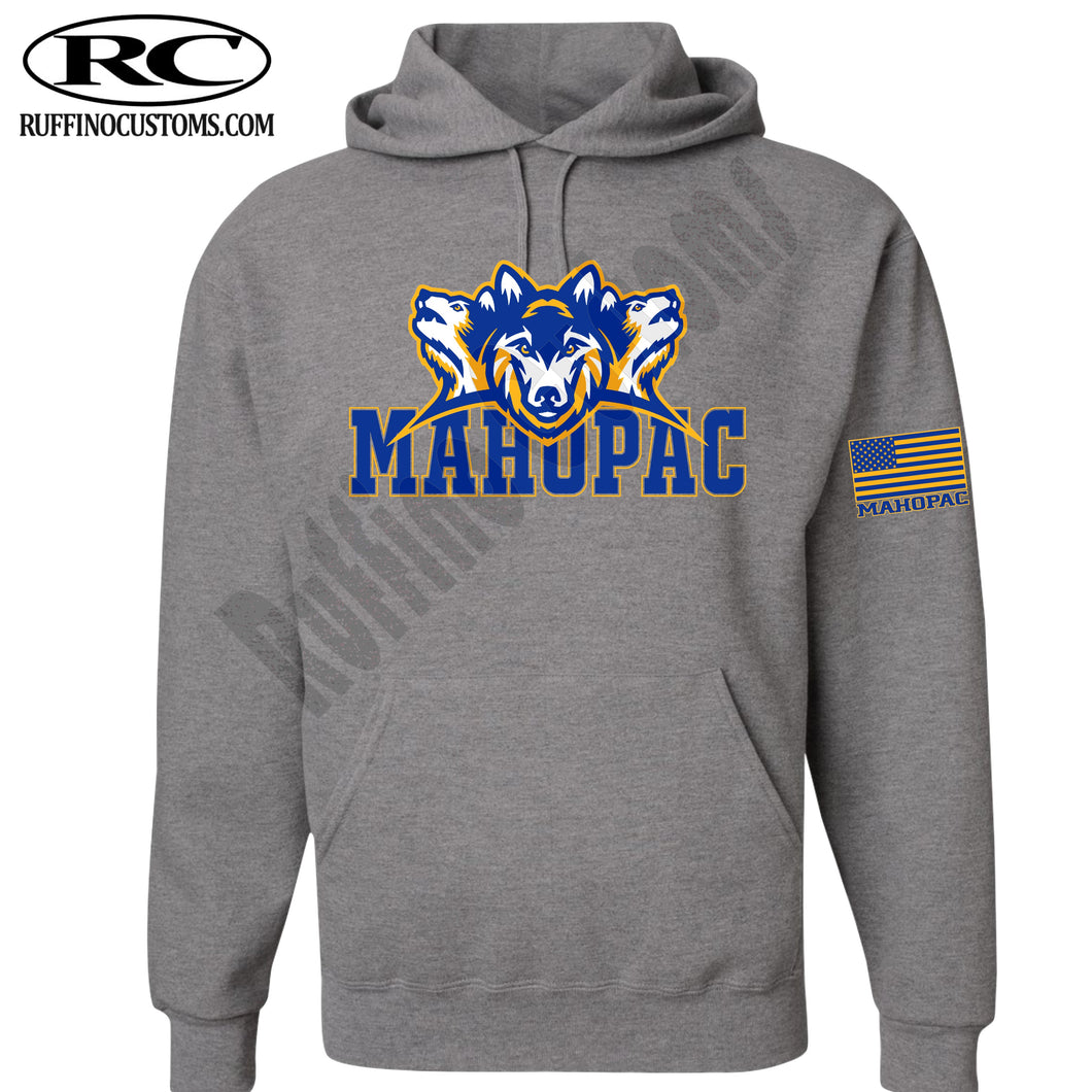 Mahopac 3 headed wolf with flag