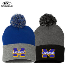 Load image into Gallery viewer, MHS Lacrosse Embroidered M Cuffed Pom Pom Beanie