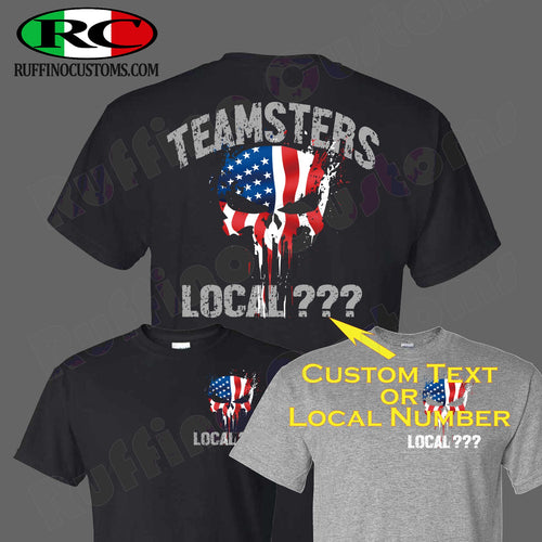 Teamsters Union American flag skull custom T-Shirt
