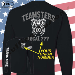 Teamsters Union Custom Distressed American flag long sleeve T shirt, Add your union number