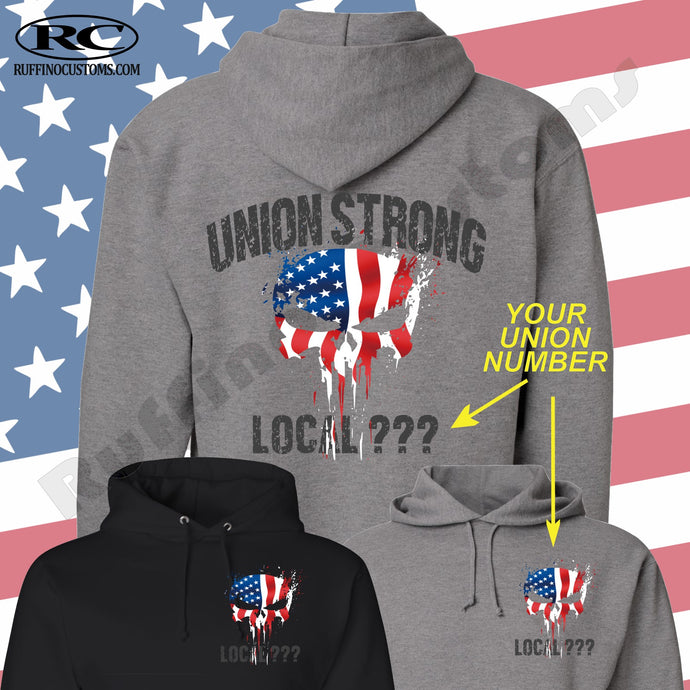 Union Strong Custom American Flag Skull Hoodie