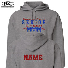 Load image into Gallery viewer, Carmel Rams Senior cheer mom glitter hoodie