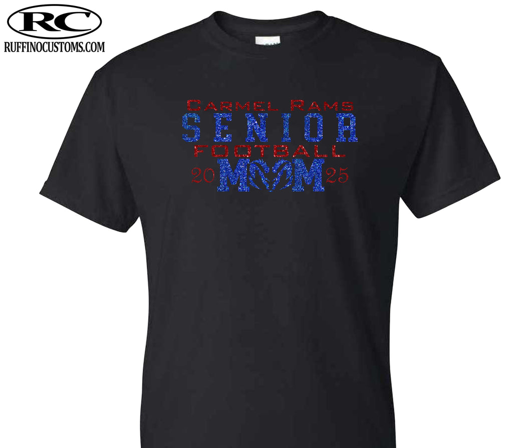Carmel Rams Senior football mom glitter t-shirt