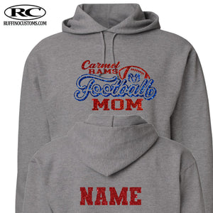 Carmel Rams football mom glitter hoodie