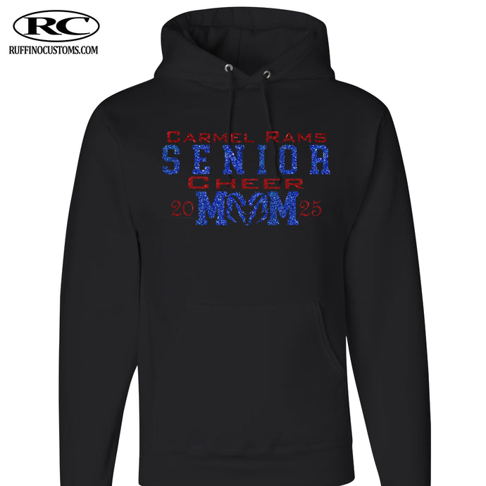 Carmel Rams Senior cheer mom glitter hoodie