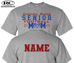 Carmel Rams Senior football mom glitter t-shirt