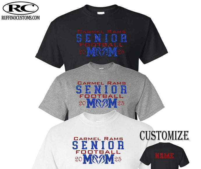 Carmel Rams Senior football mom glitter t-shirt