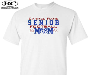 Carmel Rams Senior football mom glitter t-shirt