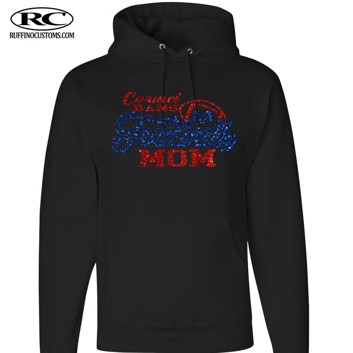 Carmel Rams football mom glitter hoodie