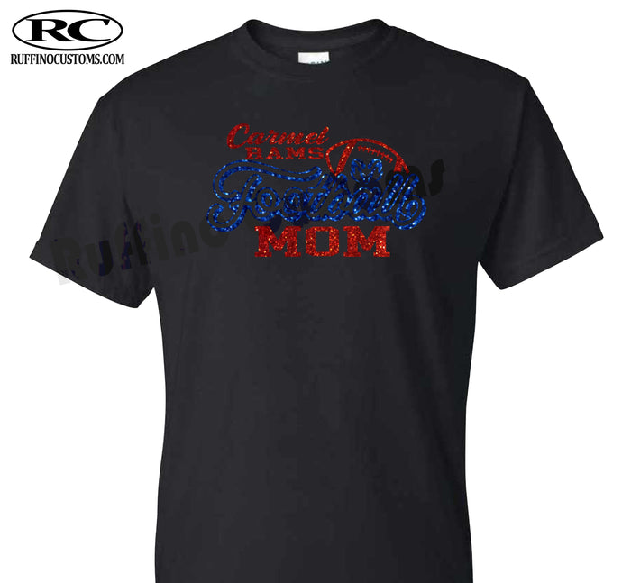Carmel Rams football mom glitter t-shirt