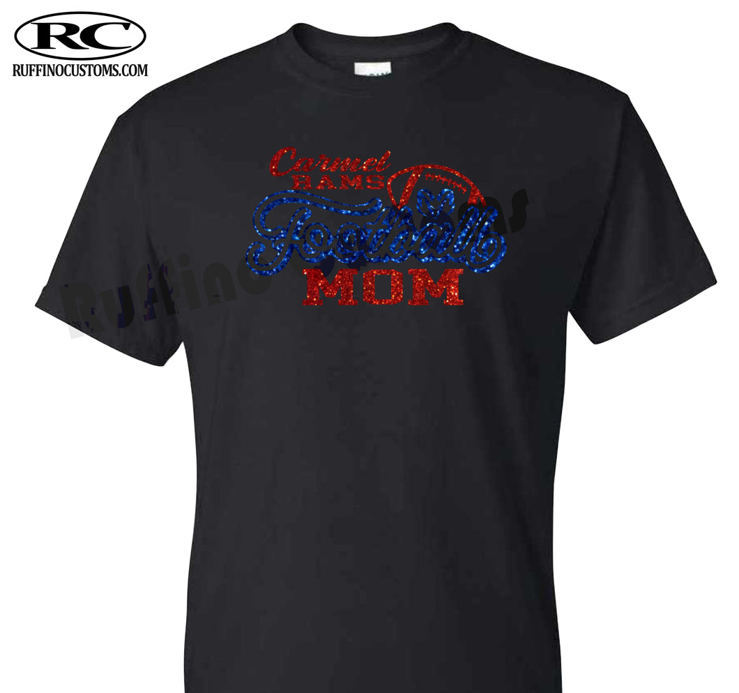 Carmel Rams football mom glitter t-shirt