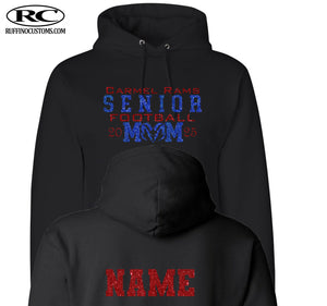 Carmel Rams Senior football mom 2025 glitter hoodie