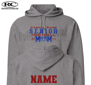 Carmel Rams Senior football mom 2025 glitter hoodie