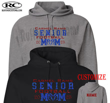 Load image into Gallery viewer, Carmel Rams Senior football mom 2025 glitter hoodie