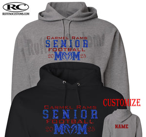 Carmel Rams Senior football mom 2025 glitter hoodie