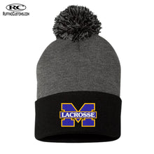 Load image into Gallery viewer, MHS Lacrosse Embroidered M Cuffed Pom Pom Beanie