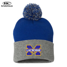 Load image into Gallery viewer, MHS Lacrosse Embroidered M Cuffed Pom Pom Beanie