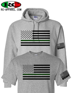 DSNY Green Line American Flag Gray T-Shirt or Hoodie