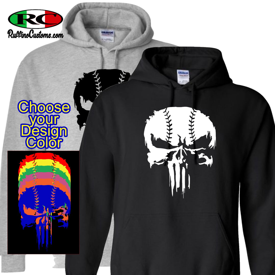 Baseball Punisher Skull Hoodie Choose your colors