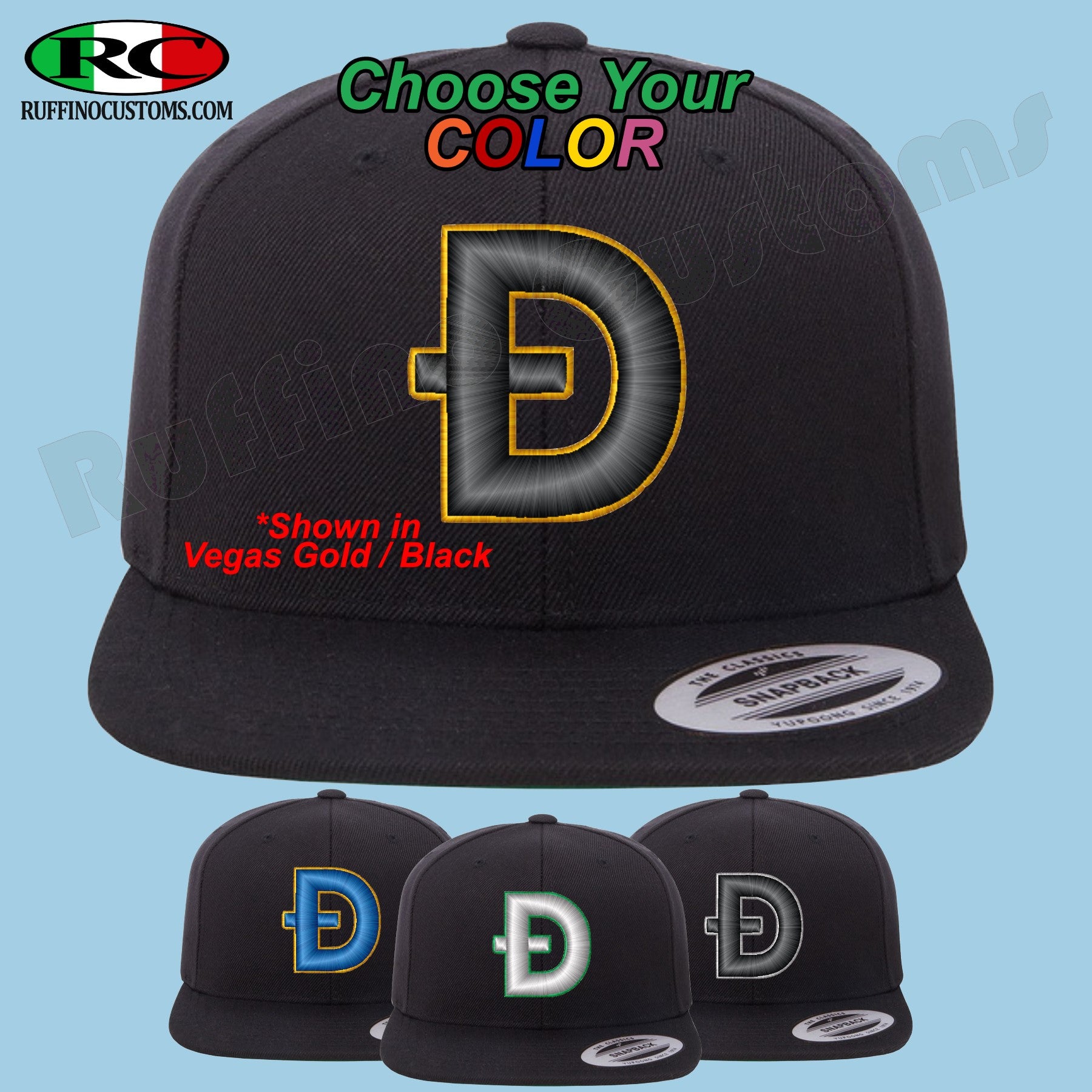 Doge Coin Custom color 3D Puff Embroidered Crypto coin Black Snapback –  Ruffino Customs Apparel