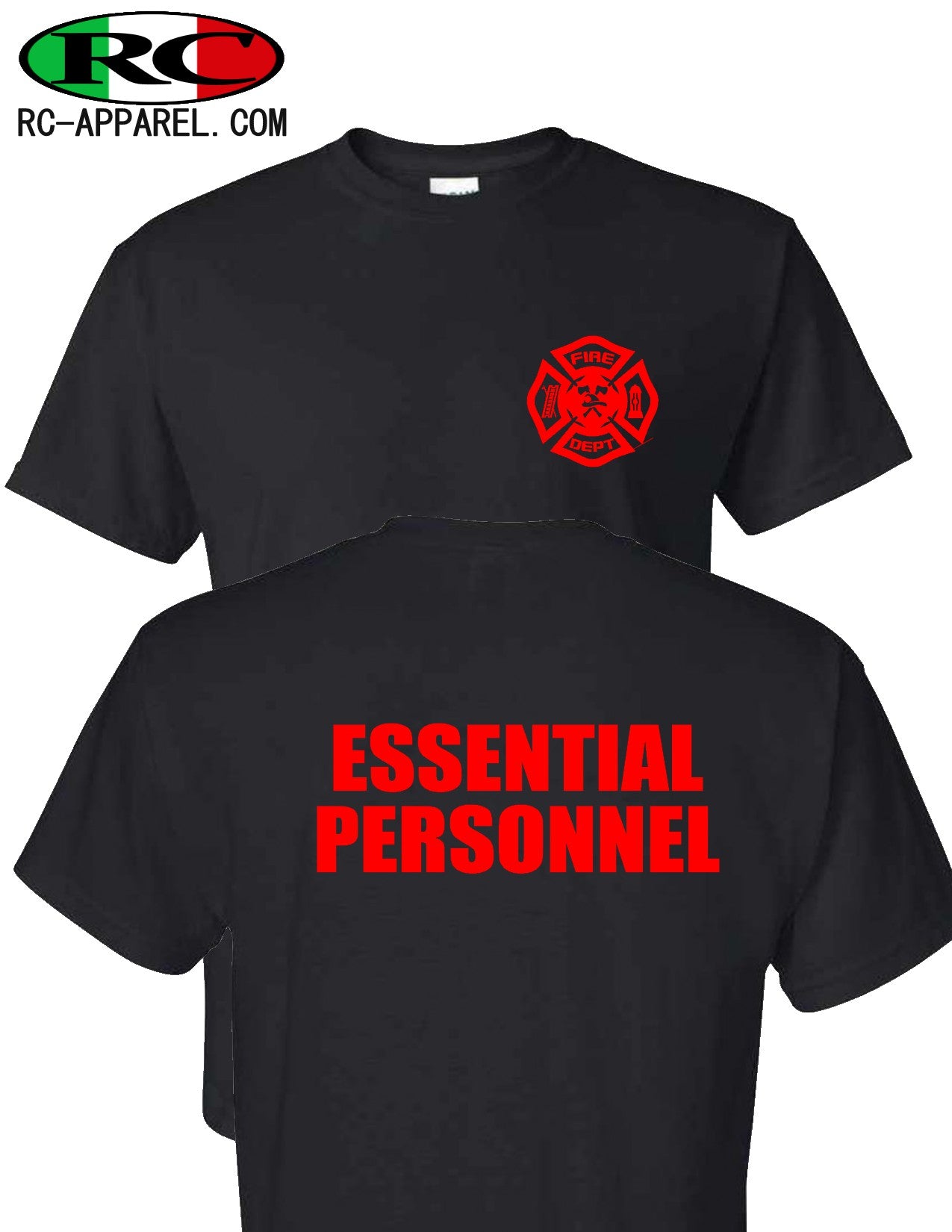 RuffinoCustoms Fdny - Essential Personnel Fire Department T-Shirt Black / 5X