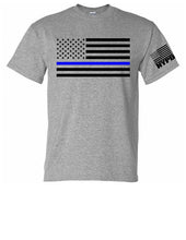 Load image into Gallery viewer, Police Department Thin Blue Line  American Flag T-Shirt / NYPD