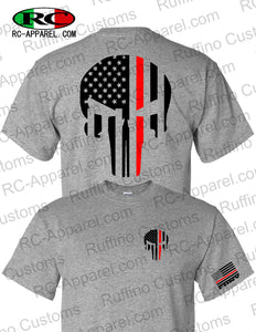 Punisher Skull Red line FDNY | Your town Fire Department | T-Shirt