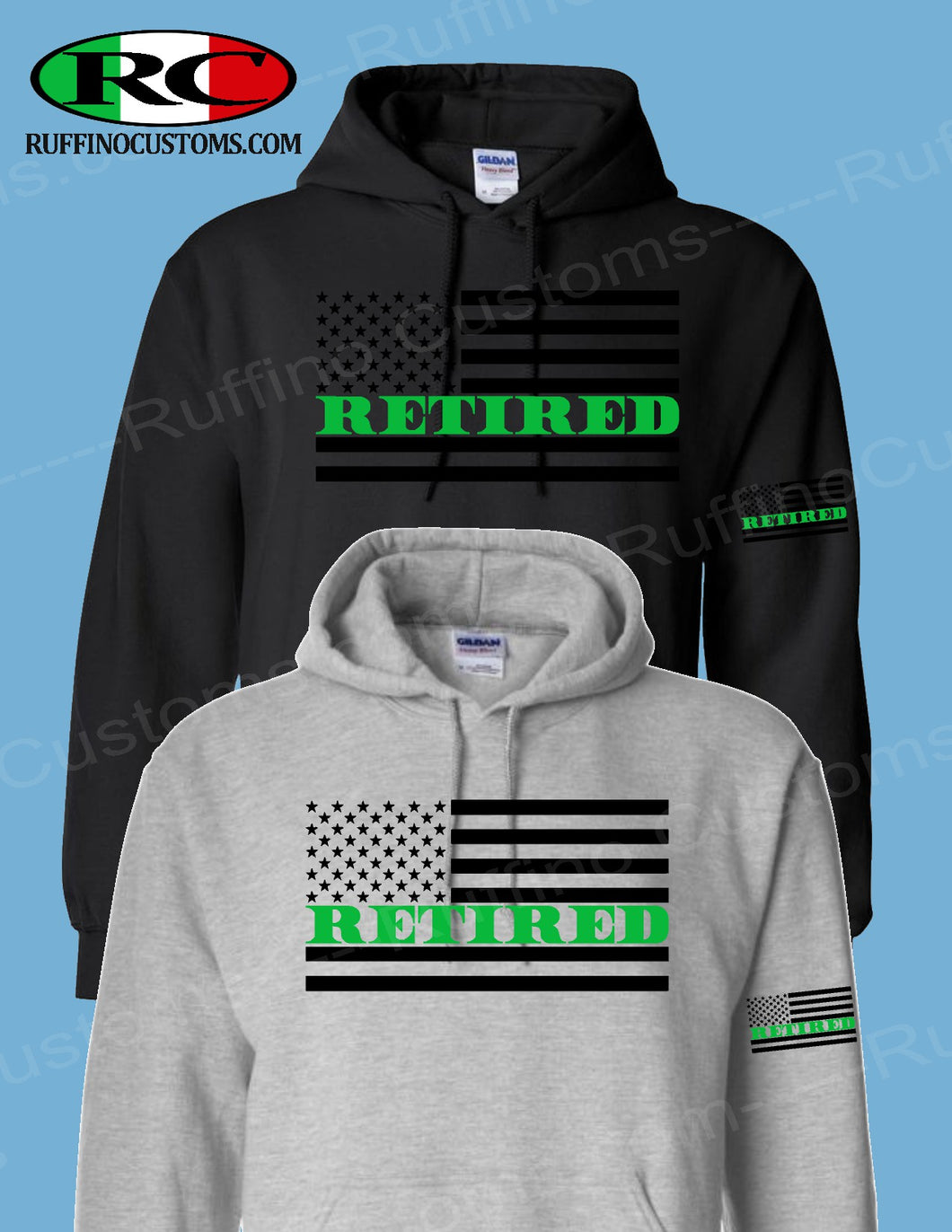 Retired ARMY Military Green line flag |retirement | gift | hoodie