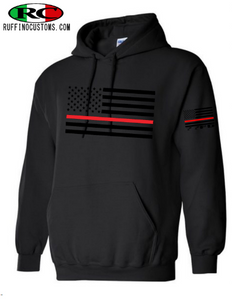 ADD YOUR TOWN - Custom Fire Department Thin Red Line American Flag hoodie