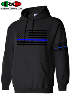 Custom Police Thin Blue Line American Flag Hoodie / ??PD