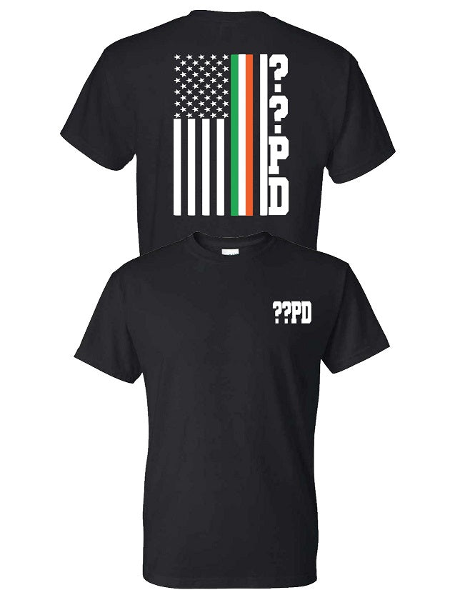 Police Department - Irish / American Flag  T-Shirt, custom Work T-Shirt, Personalized Flag T-Shirt , NYPD